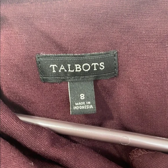 Talbots Ponte Knit 3/4 Sleeves Plum Burgundy Dress Cowl Neck Midi Stretch Size 8 - Picture 7 of 16